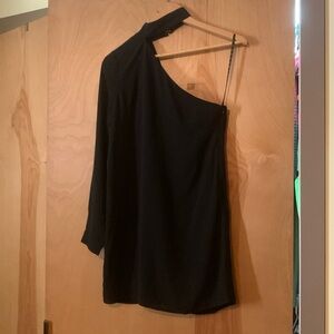 Misguided Black One Shoulder & One Long Sleeve Choker Mini Cocktail Dress